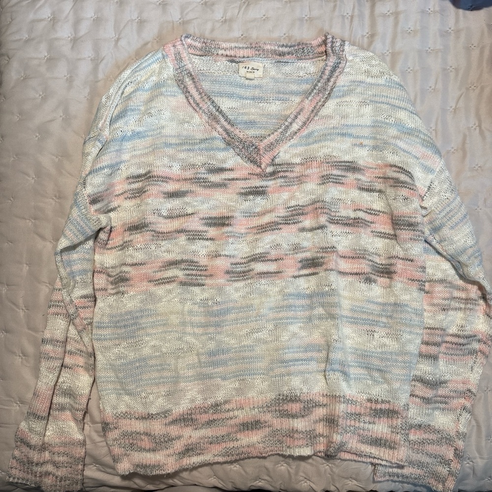 Pink and Blue V-Neck Sweater with Relaxed Fit